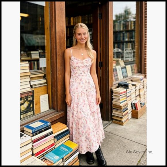 Mesh Floral Maxi Dress Sleeveless Spaghetti Strap Boho Beach Wedding Guest - Picture 6 of 7